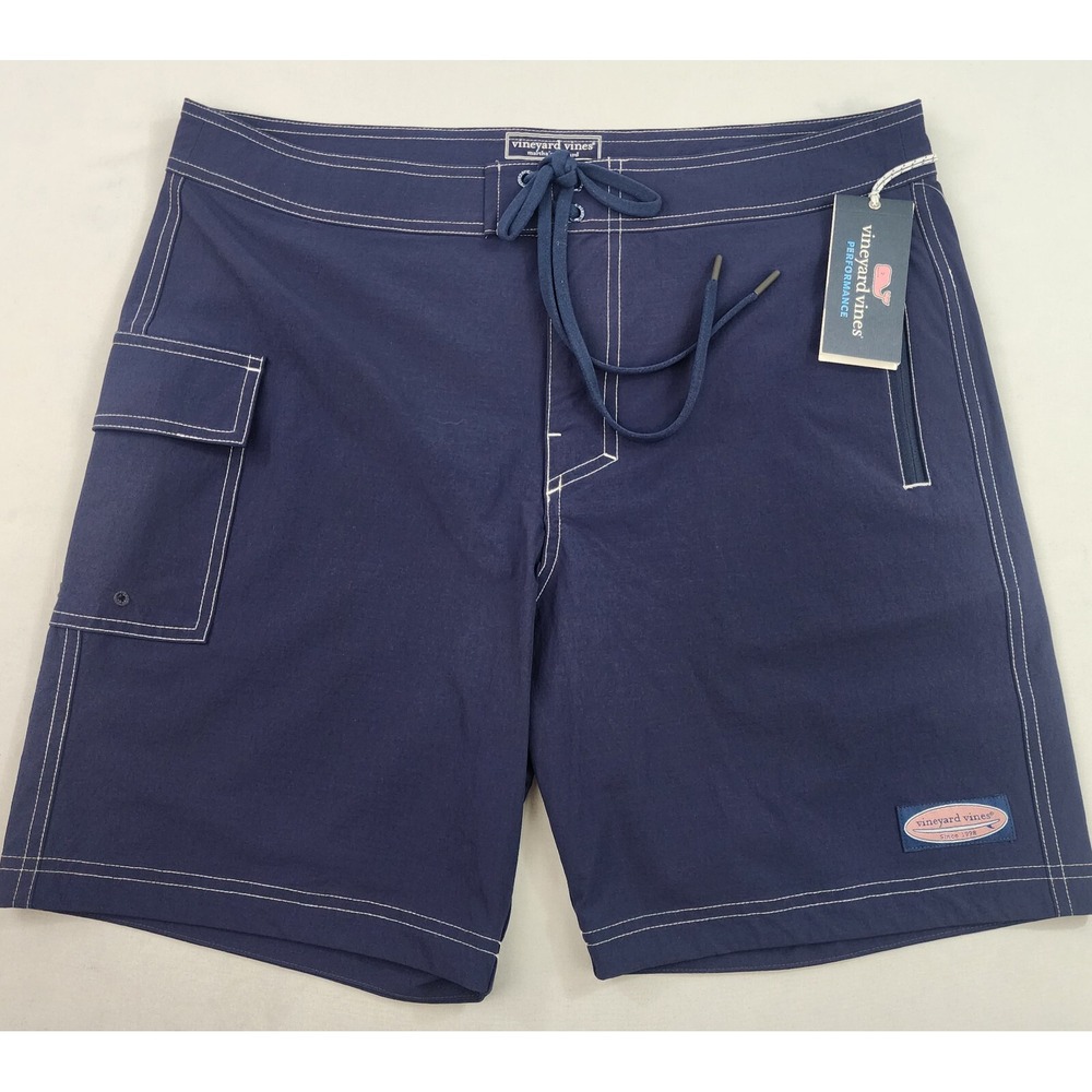 Vineyard Vines Performance swim trunks shorts W 32 7" navy pockets $98 mens